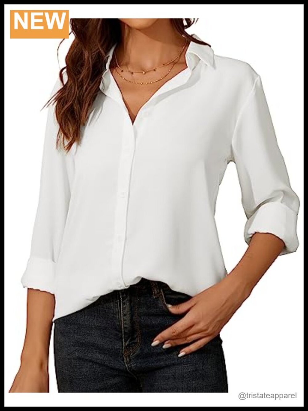 Women's Button Down Long Sleeve Chiffon Blouse Classic Collared Work Office Top